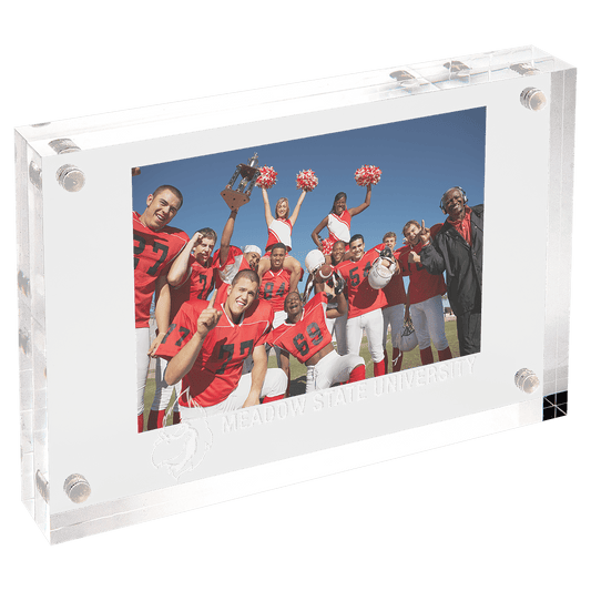 Acrylic block with a photo of a sports team and 'Meadow State University' text.