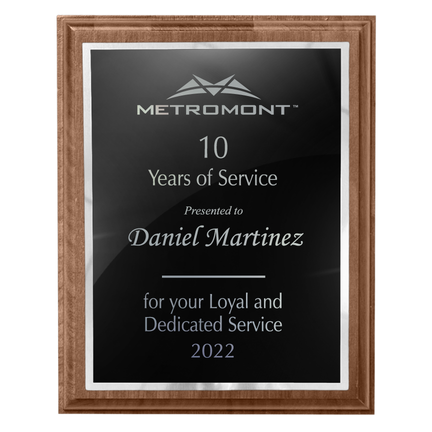 400 Series Solid Walnut Plaque with Metal Plate and Backplate