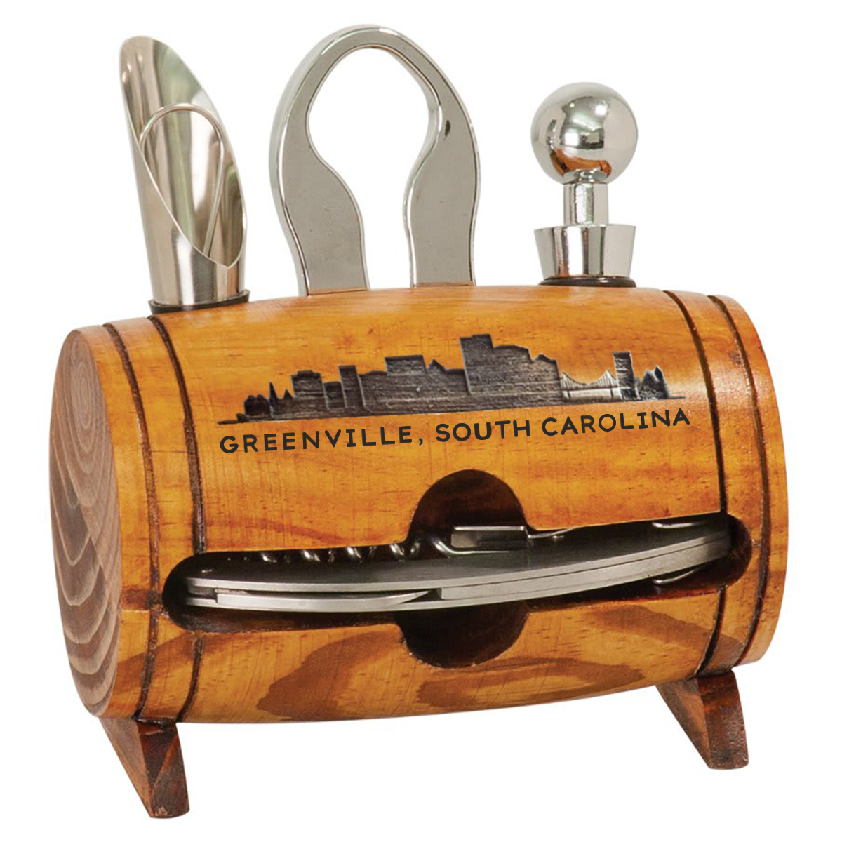 Greenville Skyline Wine Barrel Tool Set - 4-Piece Rustic Collection