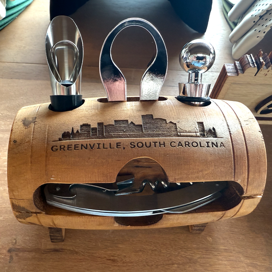Greenville Skyline Wine Barrel Tool Set - 4-Piece Rustic Collection