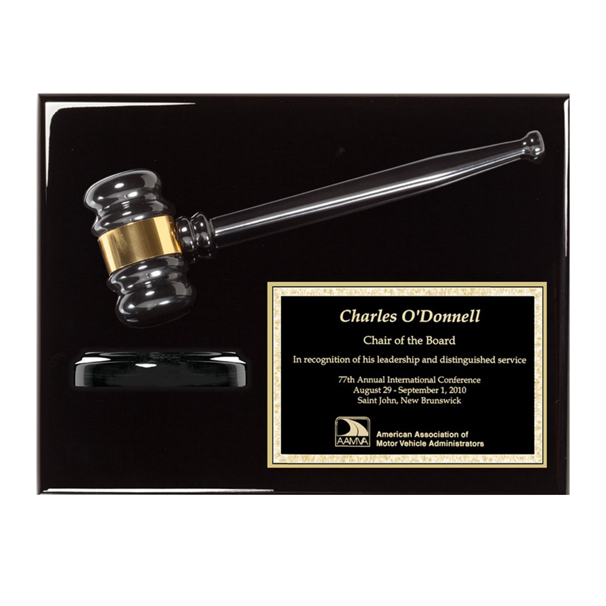 Gavel Plaque in Piano Black at Angle