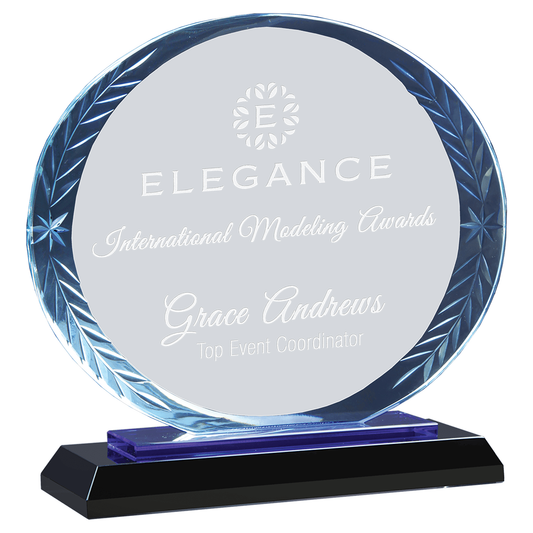 Oval Accent Crystal Award on Blue & Black Base