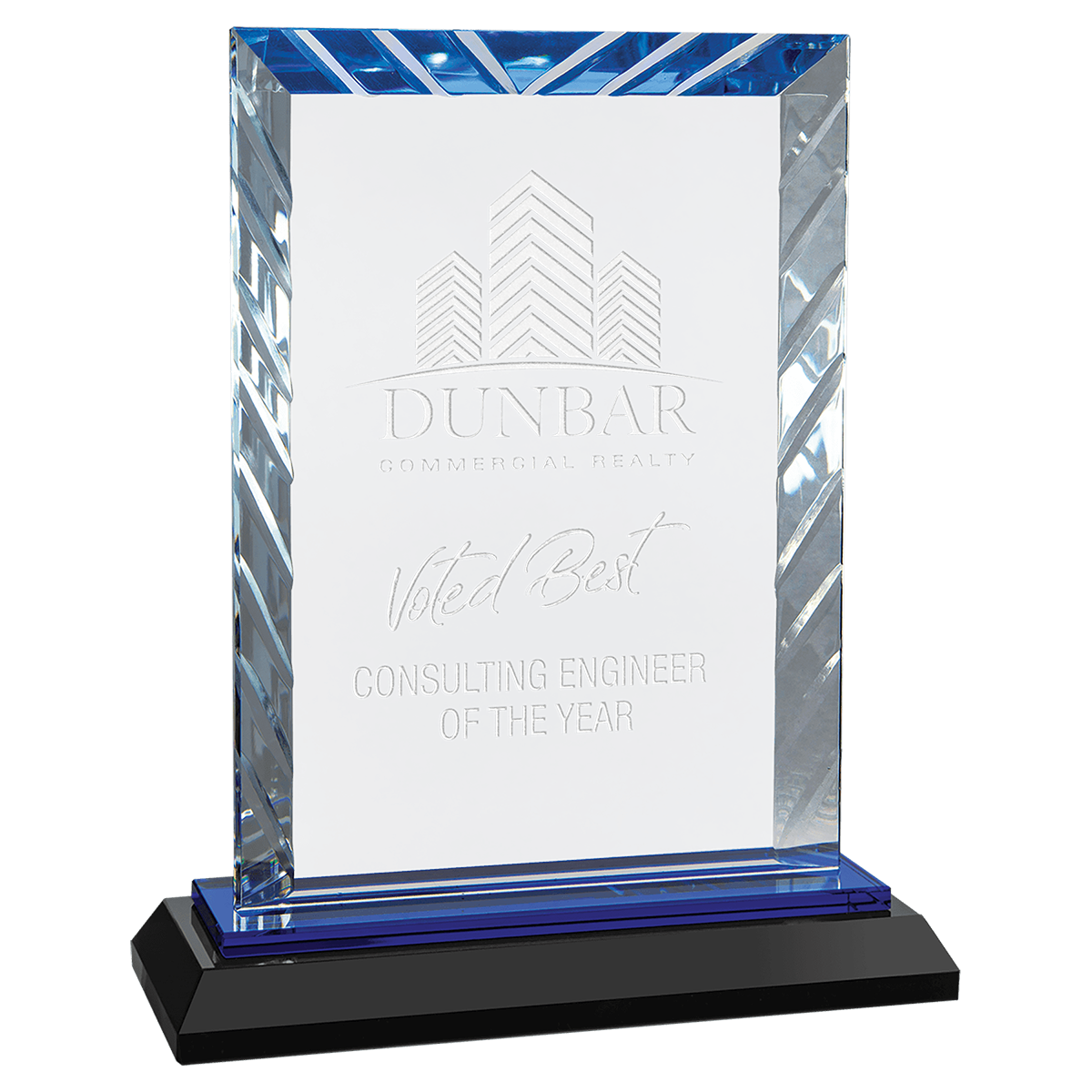 Rectangle Accent Crystal Award on Blue Base