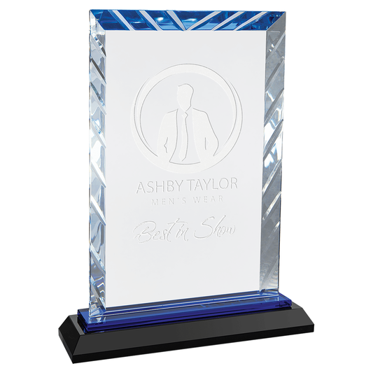 Rectangle Accent Crystal Award on Blue Base