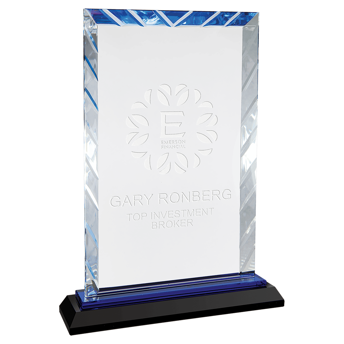 Rectangle Accent Crystal Award on Blue Base