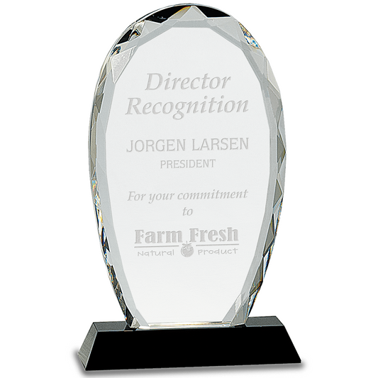 Oval Facet Crystal on Black Pedestal Base