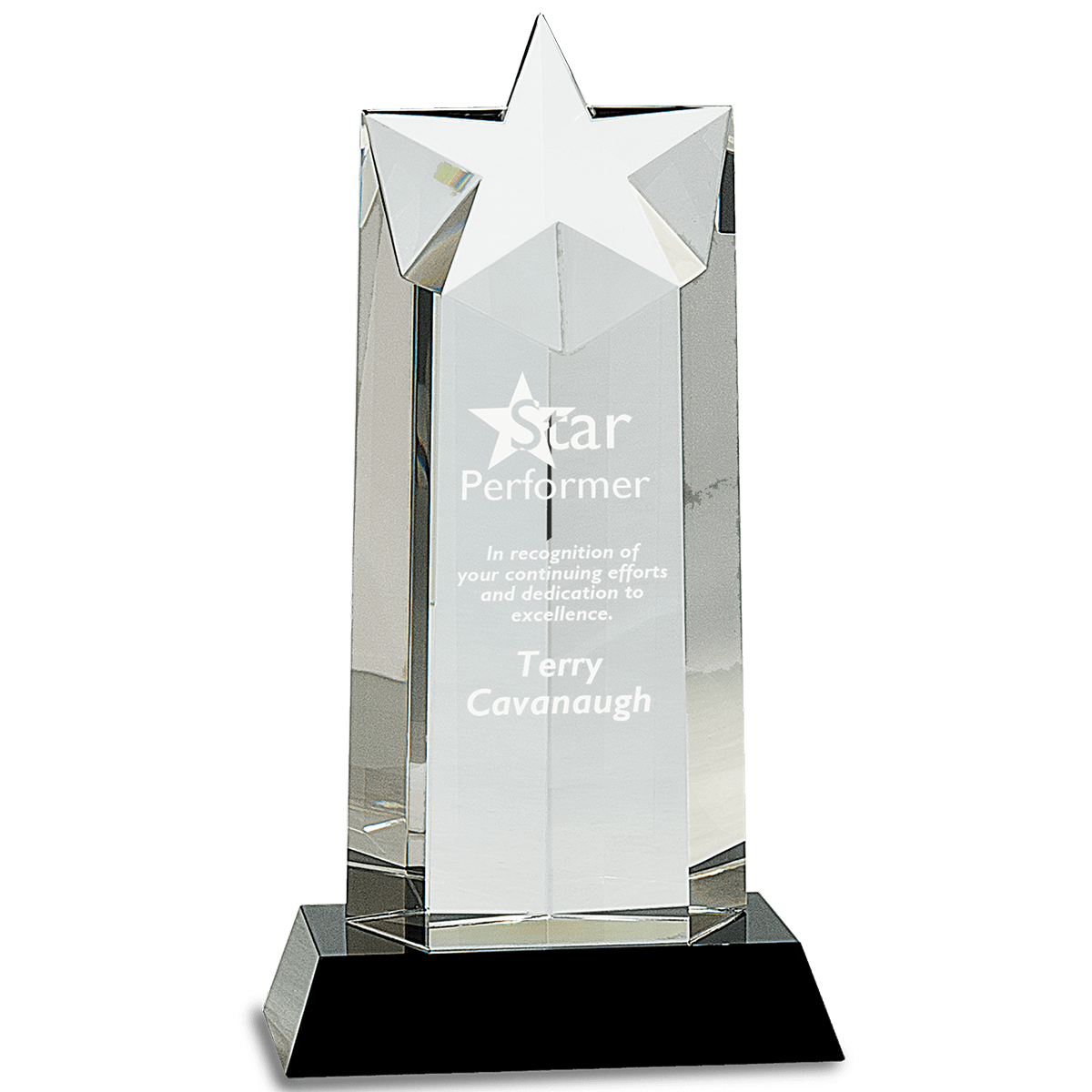 Crystal Star Column Trophy on Black Pedestal Base