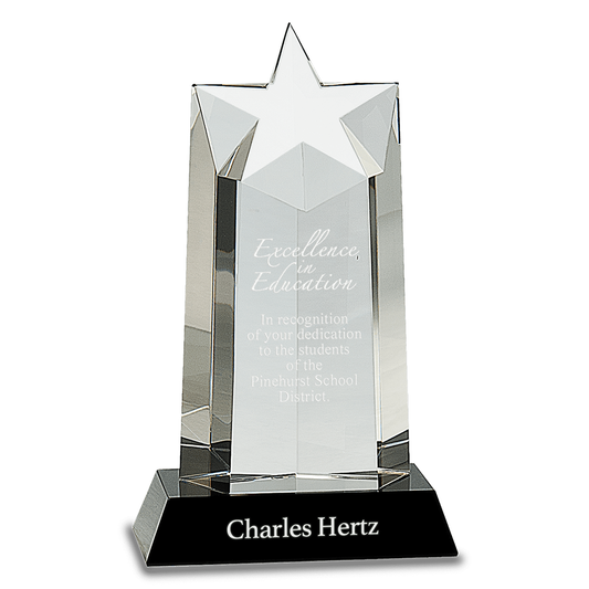 Crystal Star Column Trophy on Black Pedestal Base