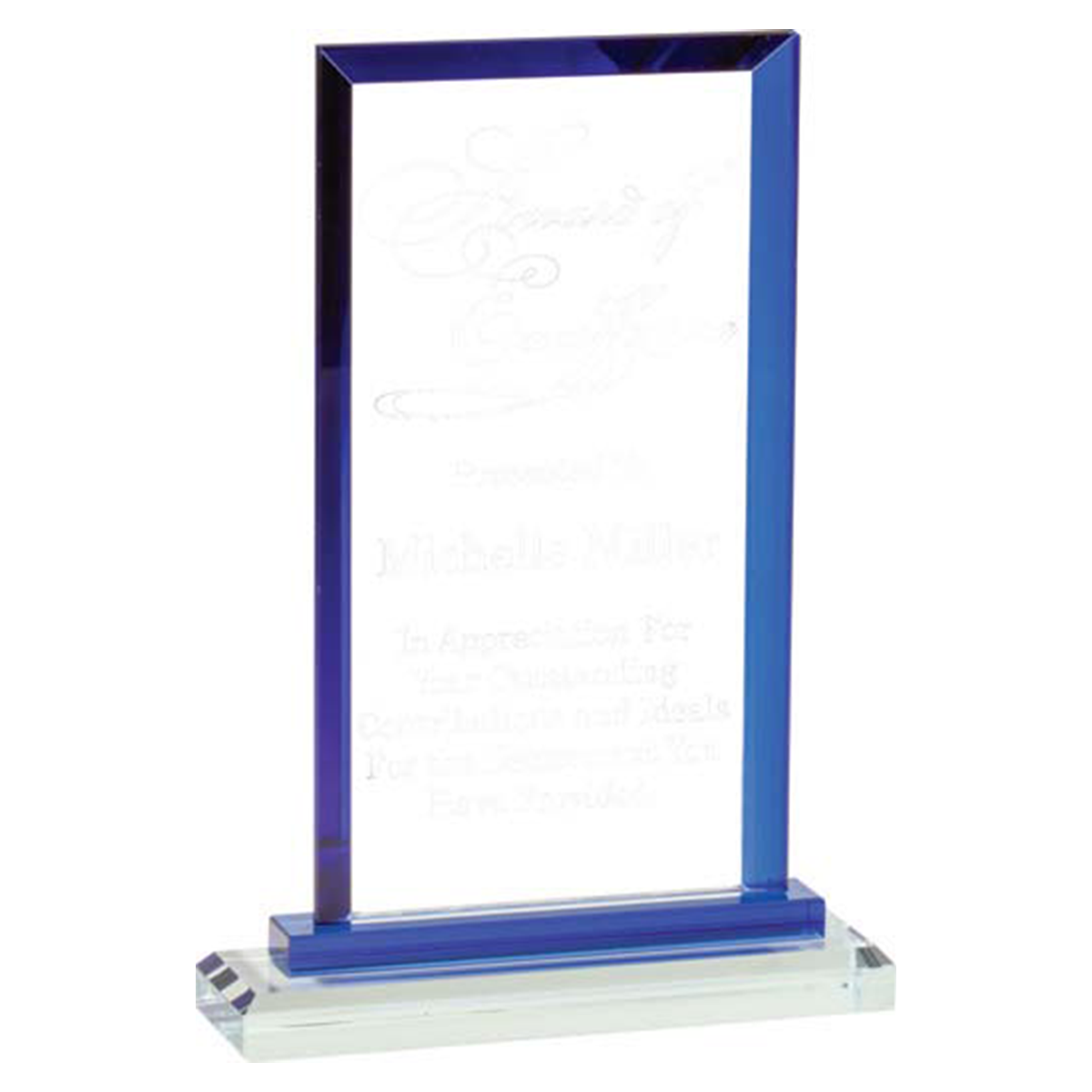 Crystal Rectangle with Blue Trim and Clear Base