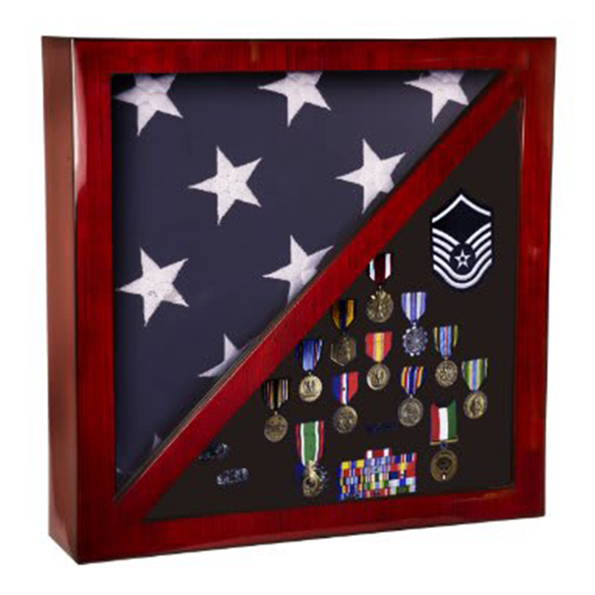 Rosewood Piano Finish Flag & Memorabilia Display Case