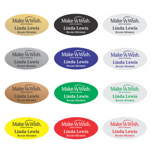 Engraved Badges with Oval Shape in Multiple Colors and Sizes