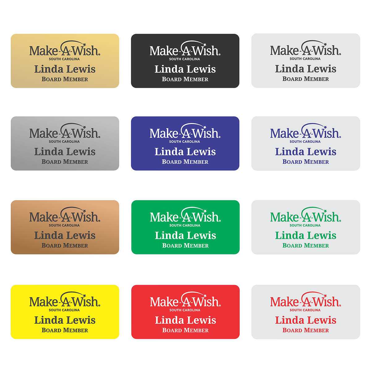 Engraved Badges with Rounded Corners in Multiple Colors and Sizes