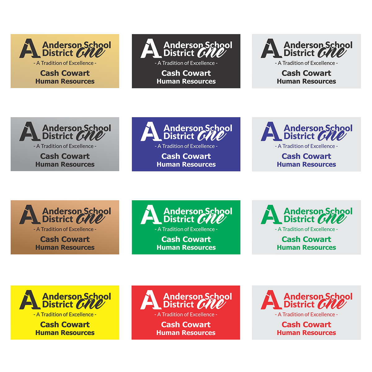 Engraved Badges with Square Corners in Multiple Colors and Sizes