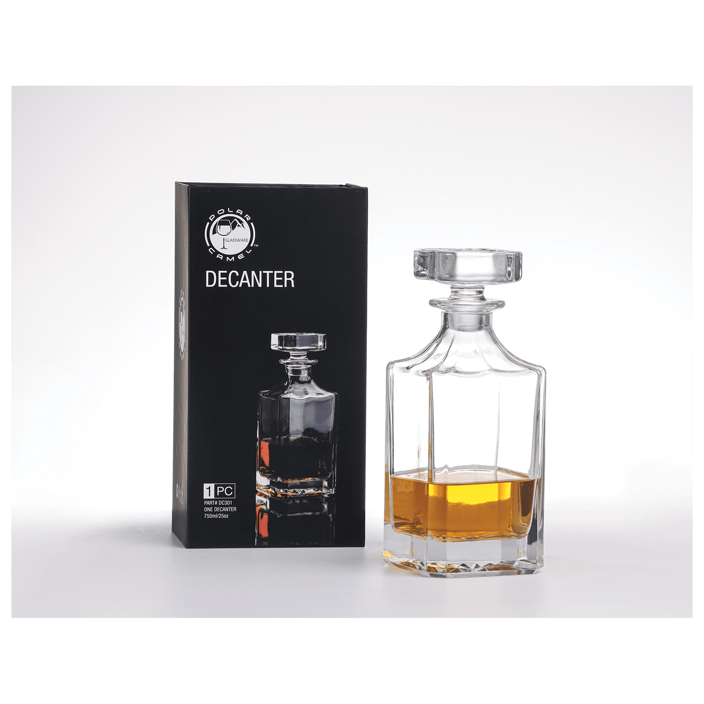 Square Glass Decanter Set with Four 11 oz. Glasses in a Black Gift Box