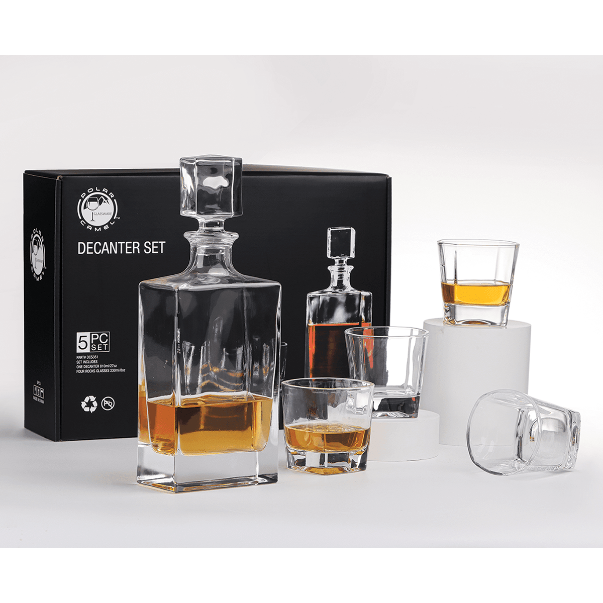 Rectangle Glass Decanter Set with Four 8 oz. Glasses