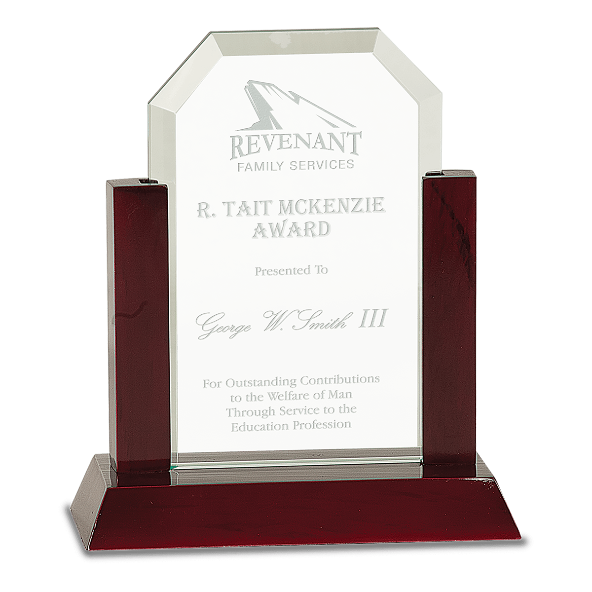 Gateway Jade Clip Corner Glass Award with Rosewood Finish Base