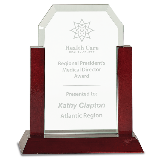 Gateway Jade Clip Corner Glass Award with Rosewood Finish Base