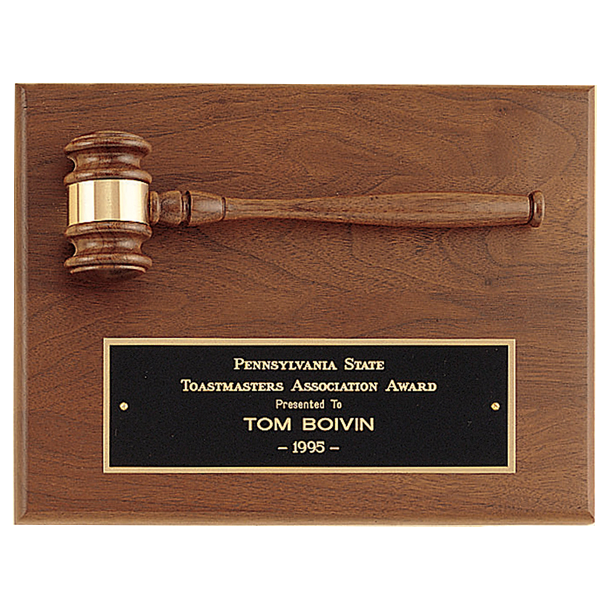 Gavel Plaque in Walnut Finish 9" x 12" Straight Across