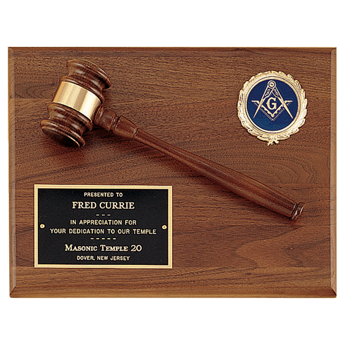Gavel Plaque in Walnut Finish 9" x 12" Angle