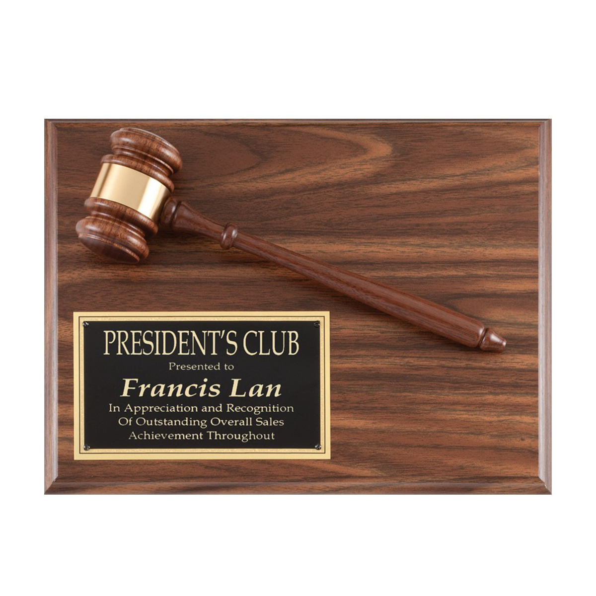 Gavel Plaque in Walnut Finish at Angle