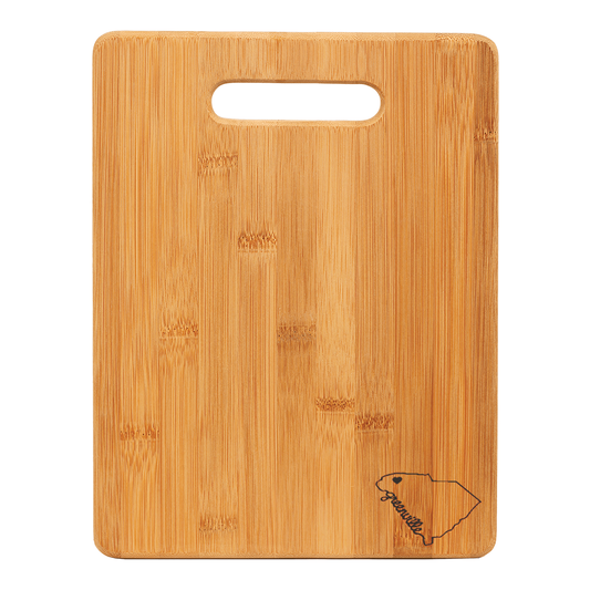 "Heart in Greenville SC" Bamboo Cutting Board - Handle Design