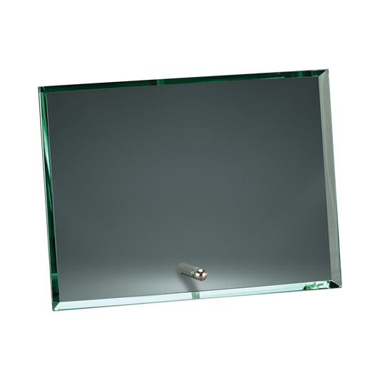 Rectangular mirror with a metallic handle on a white background