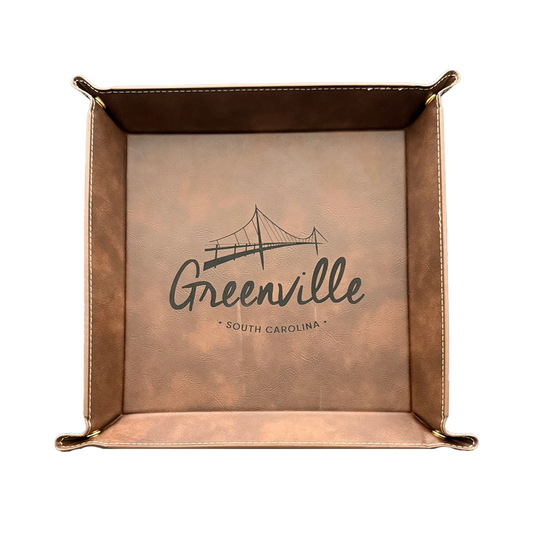 Greenville Script Leatherette Snap Tray - Dark Brown with Liberty Bridge