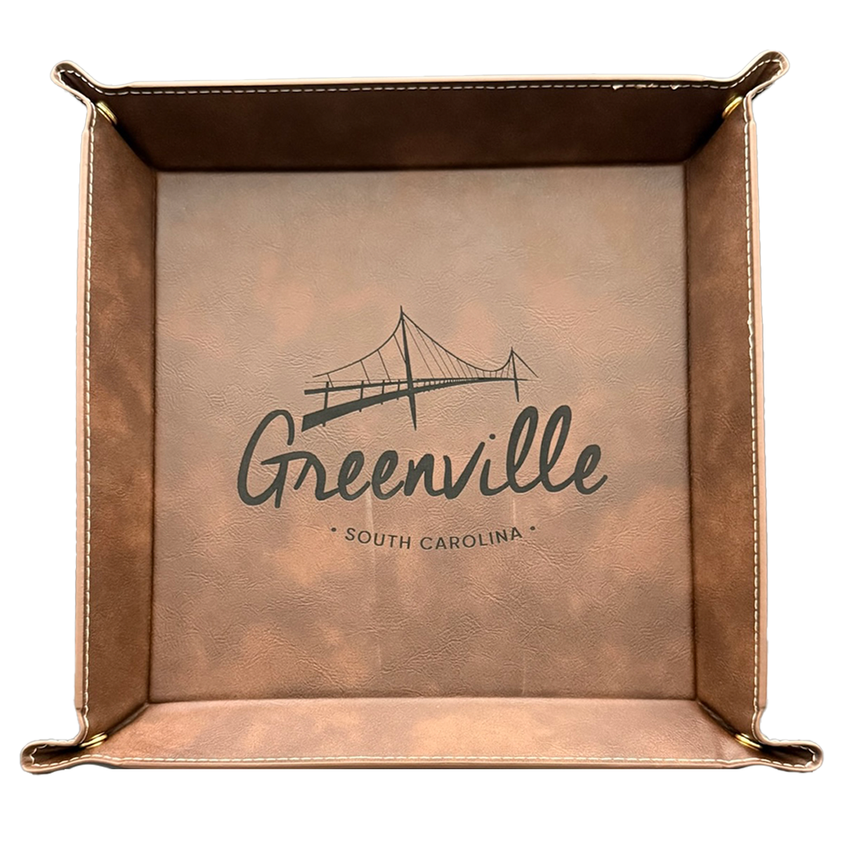 Greenville Script Leatherette Snap Tray - Dark Brown with Liberty Bridge