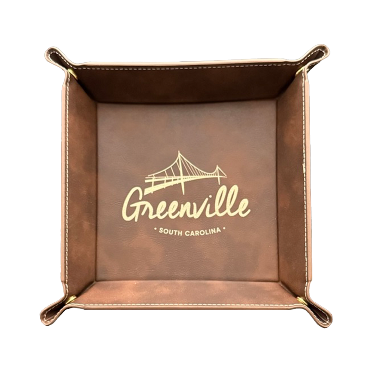 Greenville Script Leatherette Snap Tray - Rustic Gold with Liberty Bridge