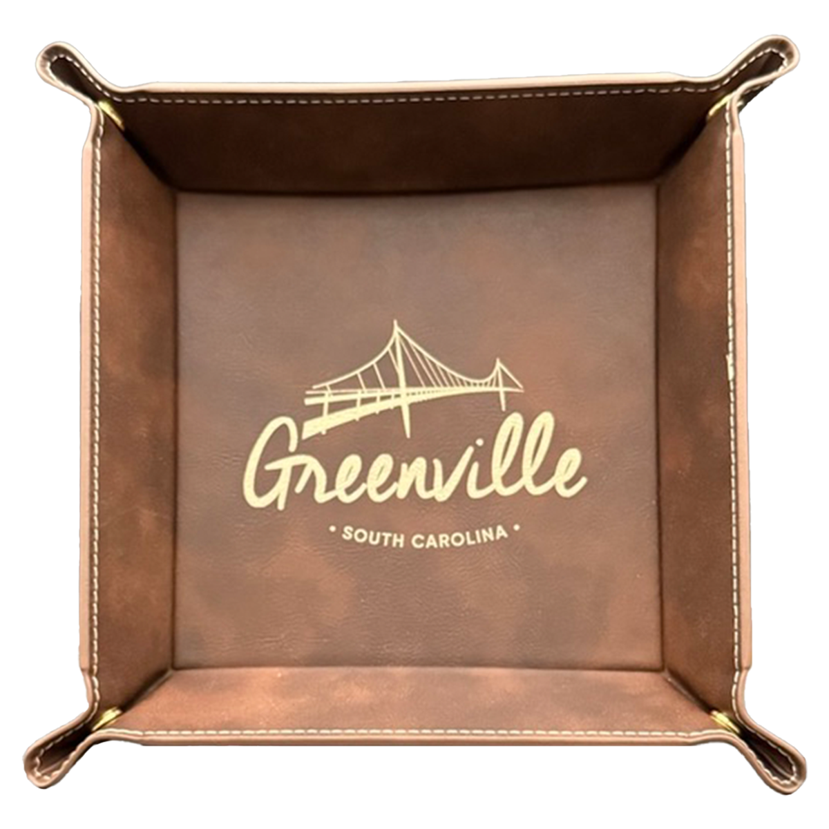 Greenville Script Leatherette Snap Tray - Rustic Gold with Liberty Bridge