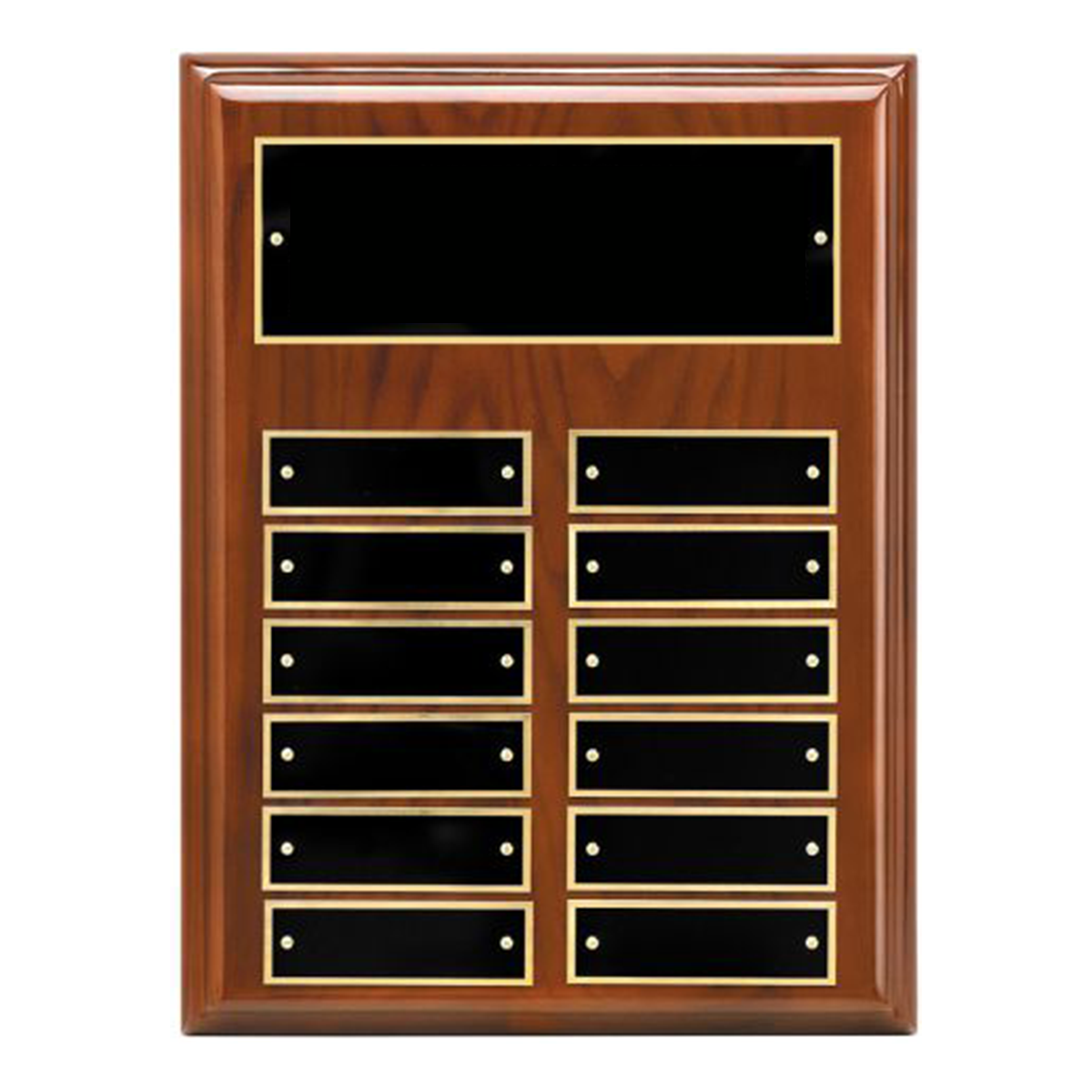 Perpetual Plaque on Piano Walnut with 12 Black Brass Plates