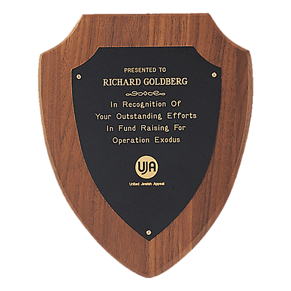 American Walnut Shield Plaque with Black & Gold Shield Plate