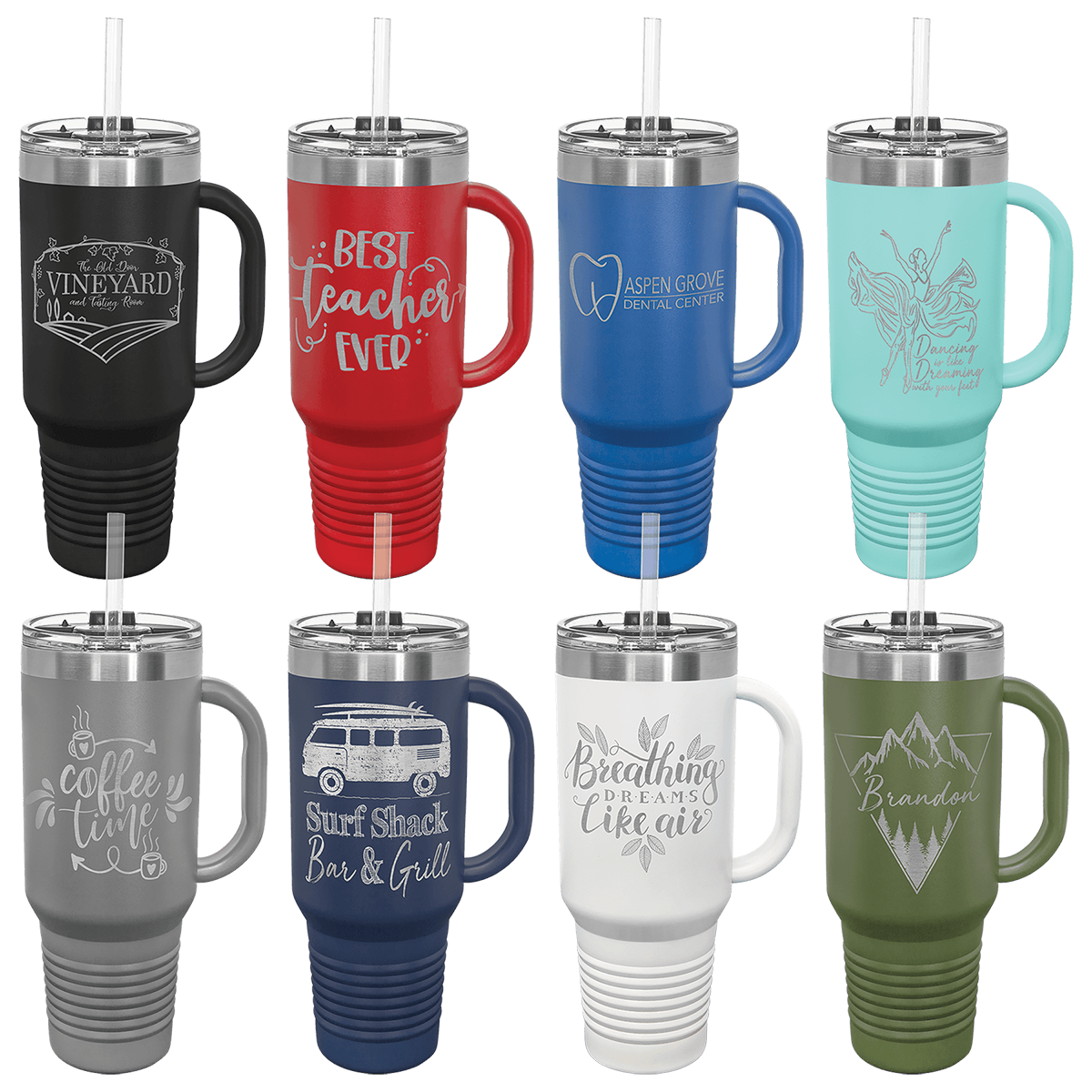 Polar Camel 40 oz. Travel Mug with Handle (Straw Included)