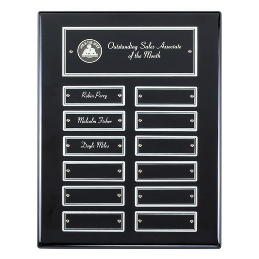 Perpetual Plaque on Rectangular Black Piano Finish Board with Black & Silver Aluminum Plate