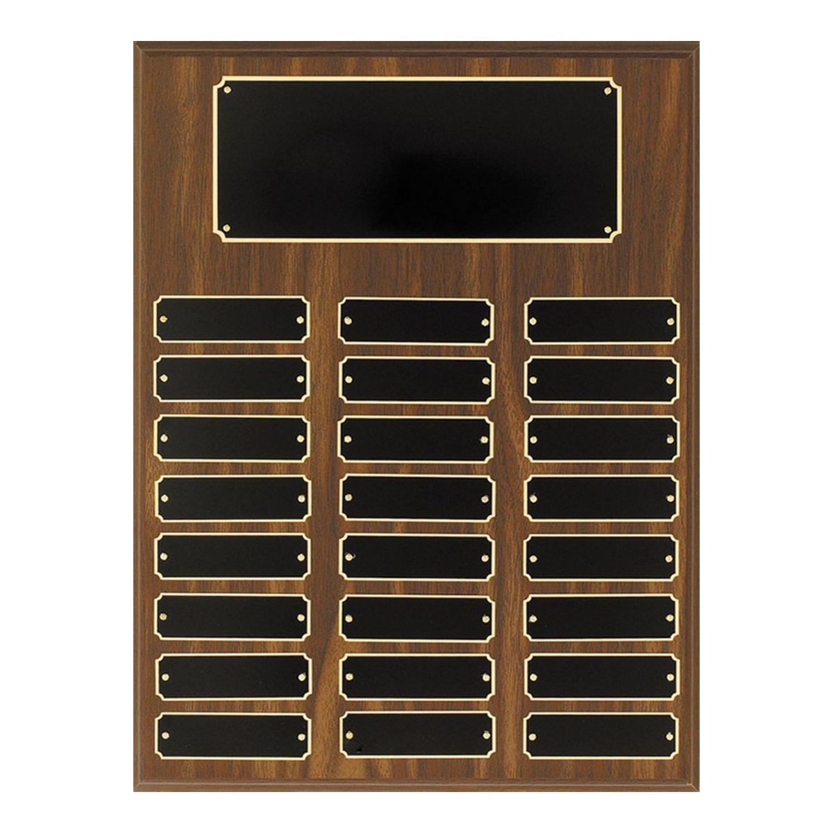 Perpetual Plaque on Walnut Finish with 24 Black Brass Plates 12" x 16"