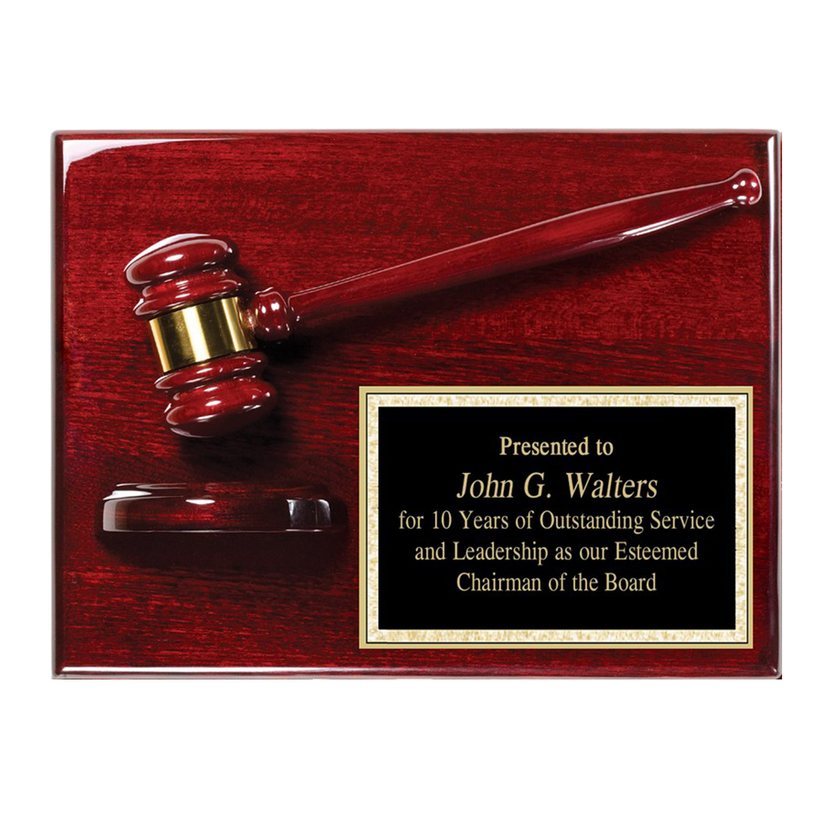 Gavel Plaque in Piano Rosewood at Angle