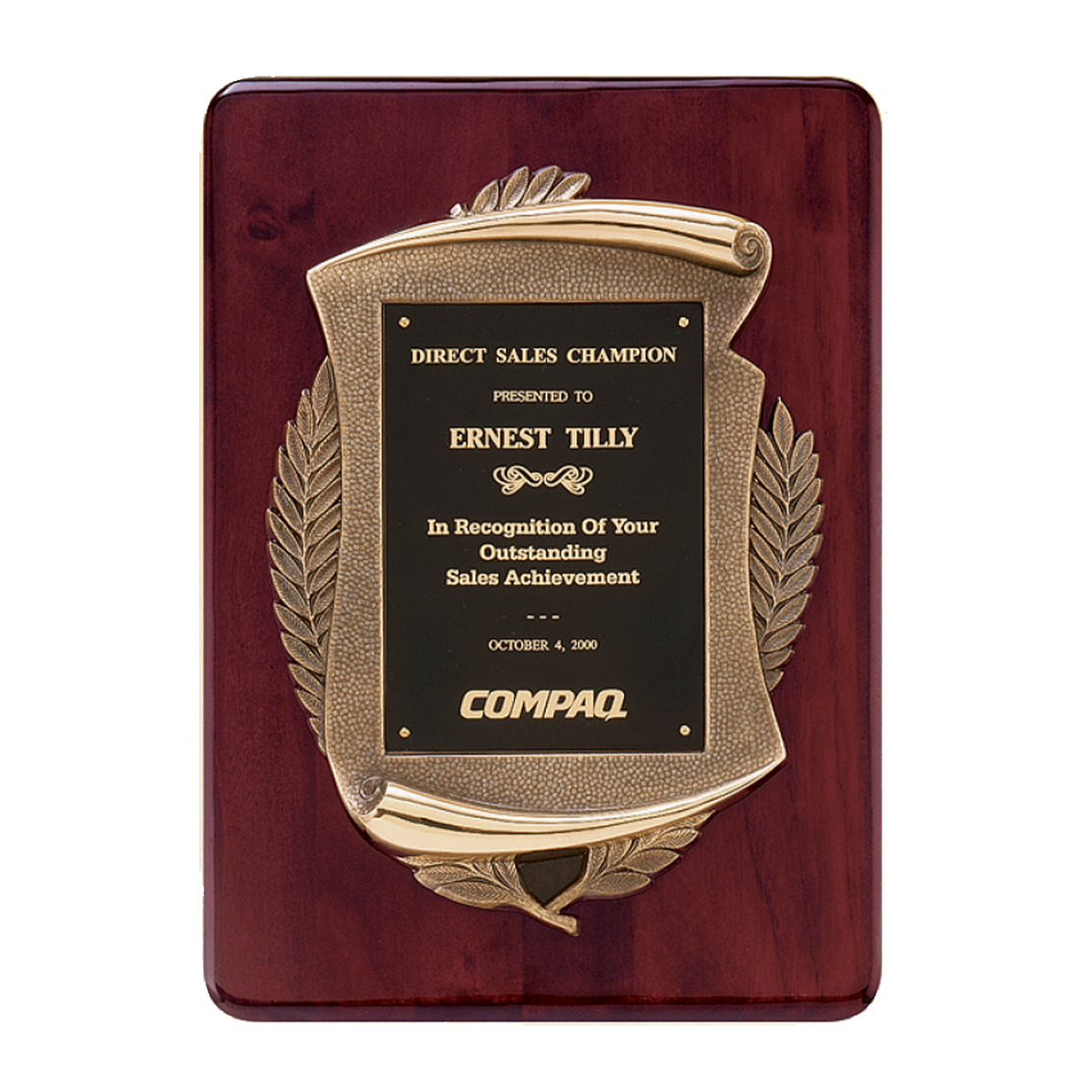 Scroll Plaque on Rosewood Finish Board, Antique Bronze Finish Boarded Frame