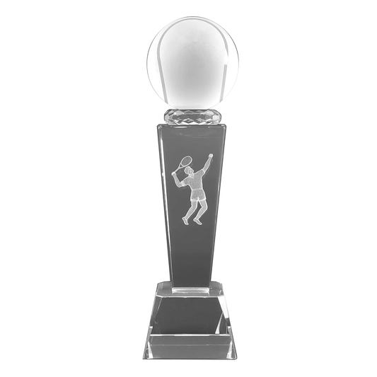 Tennis Ball Crystal Award on Pedestal with Male Player