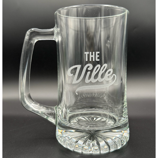 25 oz Beer Mug with The Ville etched in clear glass