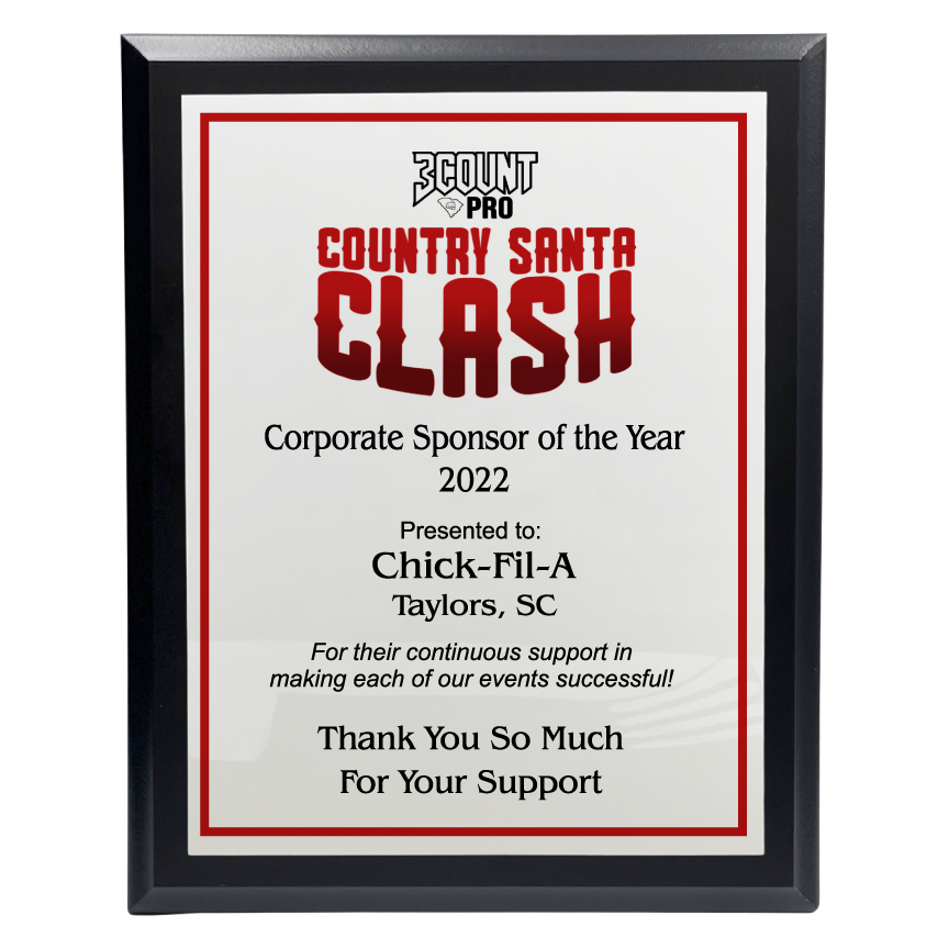 100 Series Plaque in Black, Cherry or Walnut Finish Board with Full Color Sublimated Plate