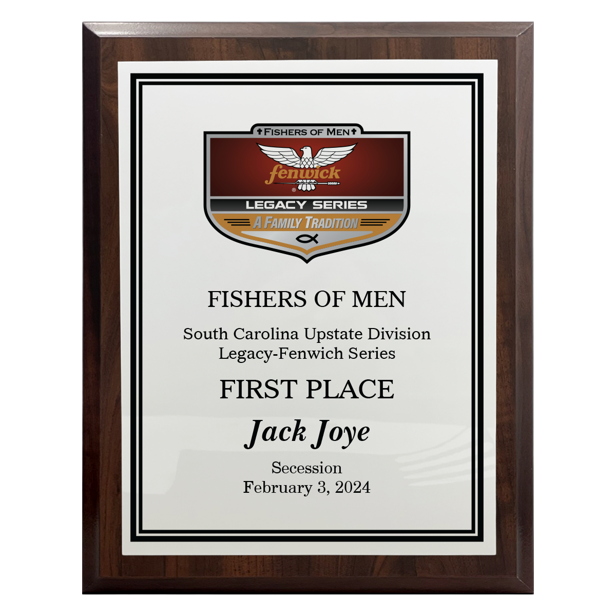 100 Series Plaque in Black, Cherry or Walnut Finish Board with Full Color Sublimated Plate