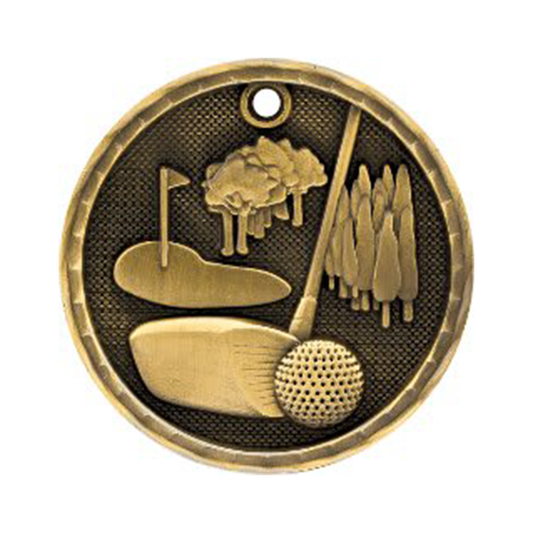 3D Golf Medallion in Antique Gold, Silver and Bronze