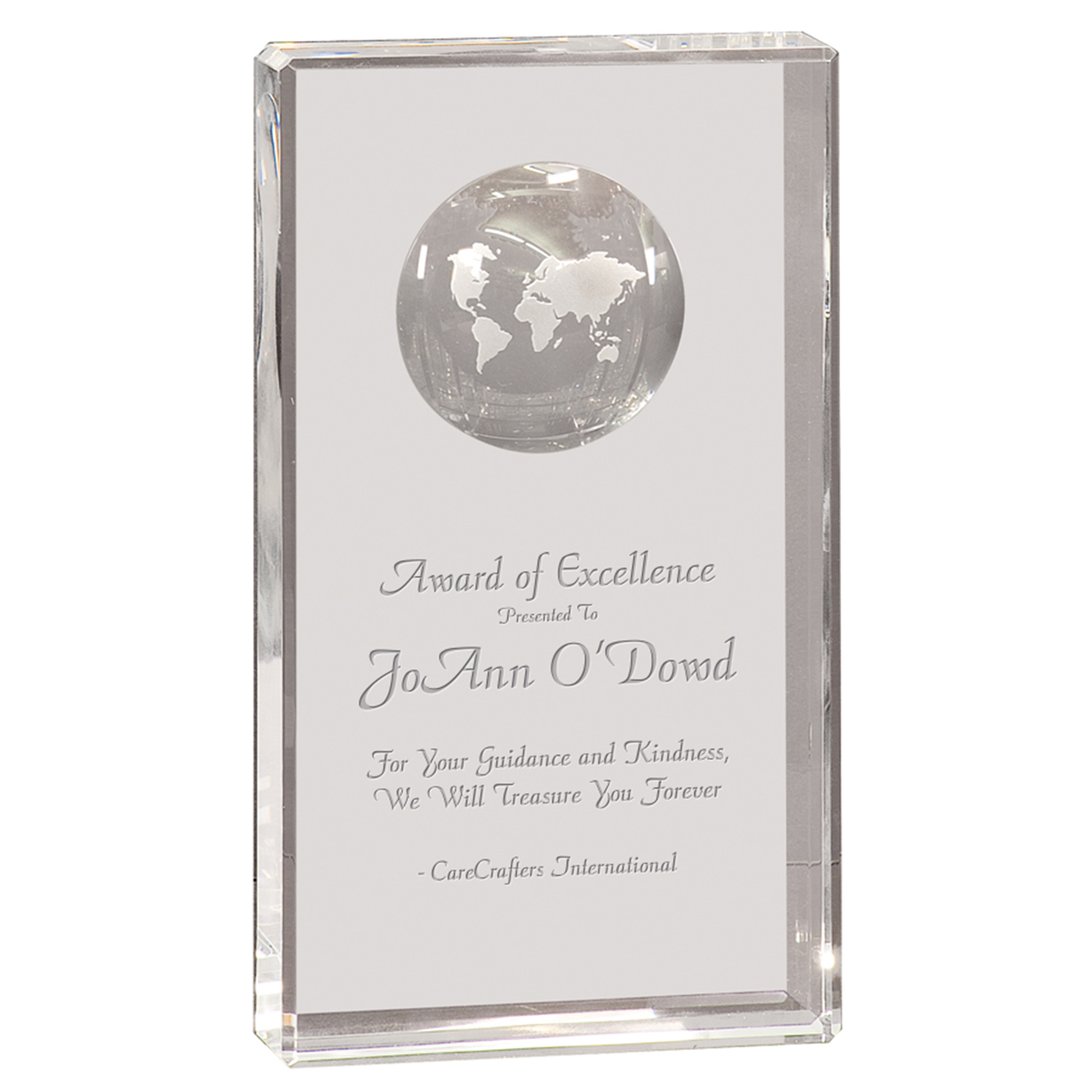 Crystal Rectangle with Globe Etching