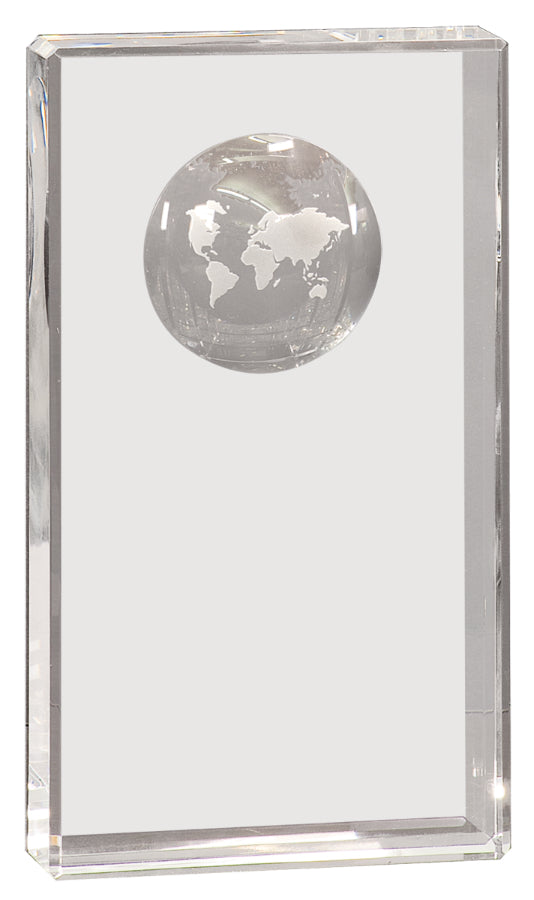 Crystal Rectangle with Globe Etching