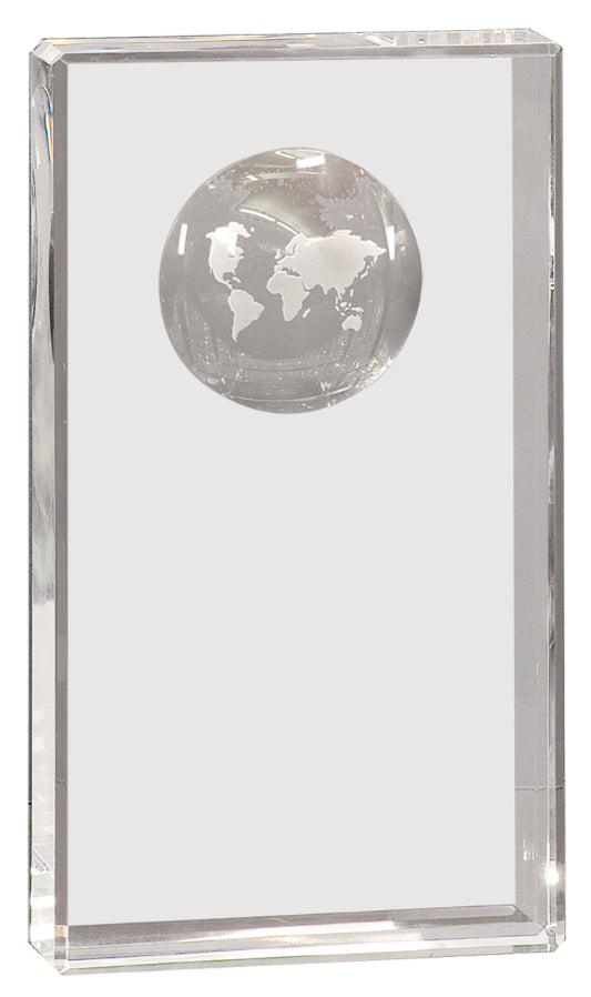 Crystal Rectangle with Globe Etching