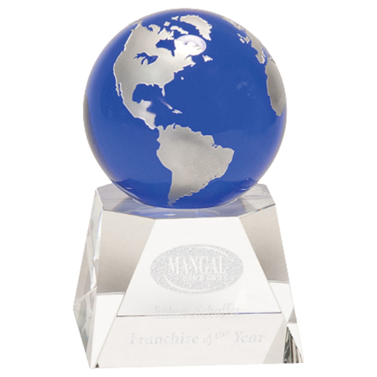 Blue Crystal Globe on Clear Crystal Base