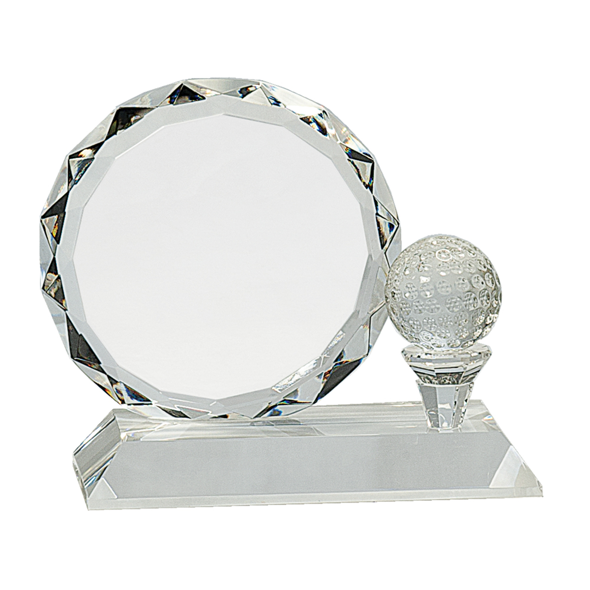5 1/4" Round Facet Crystal with Golf Ball on Clear Pedestal Base