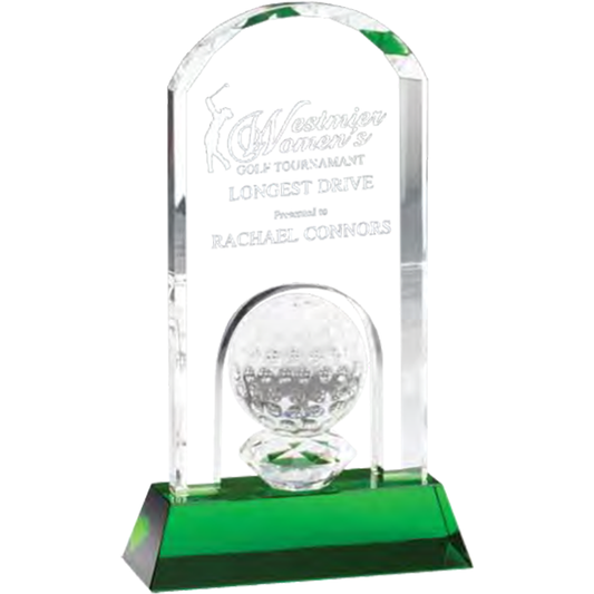 Crystal Golf Ball with Rounded Tower on Green Base