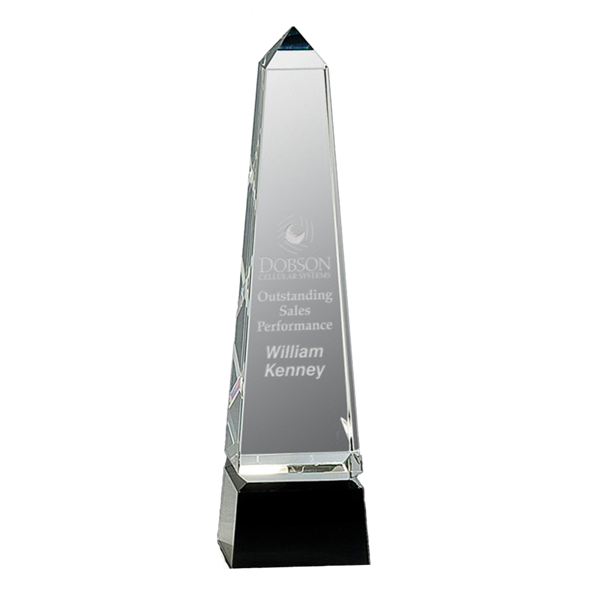 Obelisk Crystal on Black Pedestal Base
