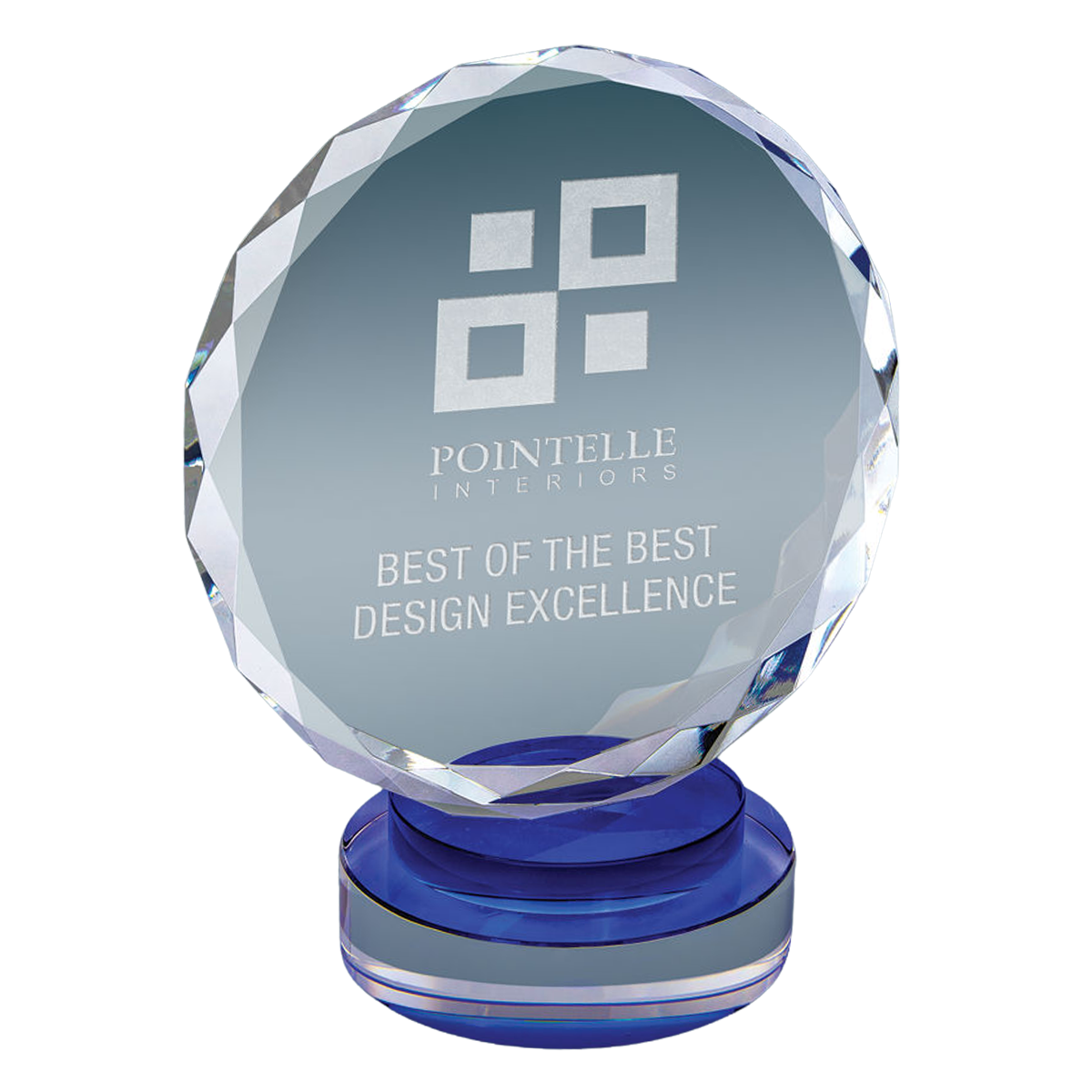 Round Facet Crystal on Blue & Clear Round Base